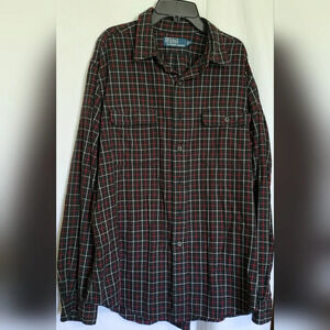 Polo Ralph Lauren Mens Black Red White Plaid Long Sleeve Button Flannel Shirt XL